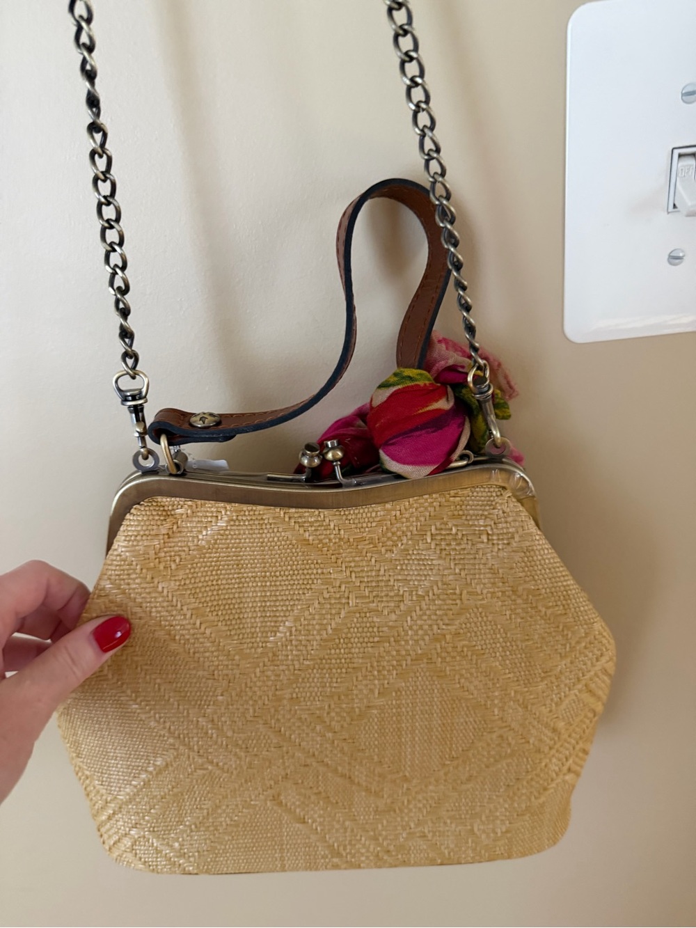 Patricia Nash Woven Straw Kiss Lock Frame Crossbody Bag | Chain Strap | Vintage - Picture 2 of 8